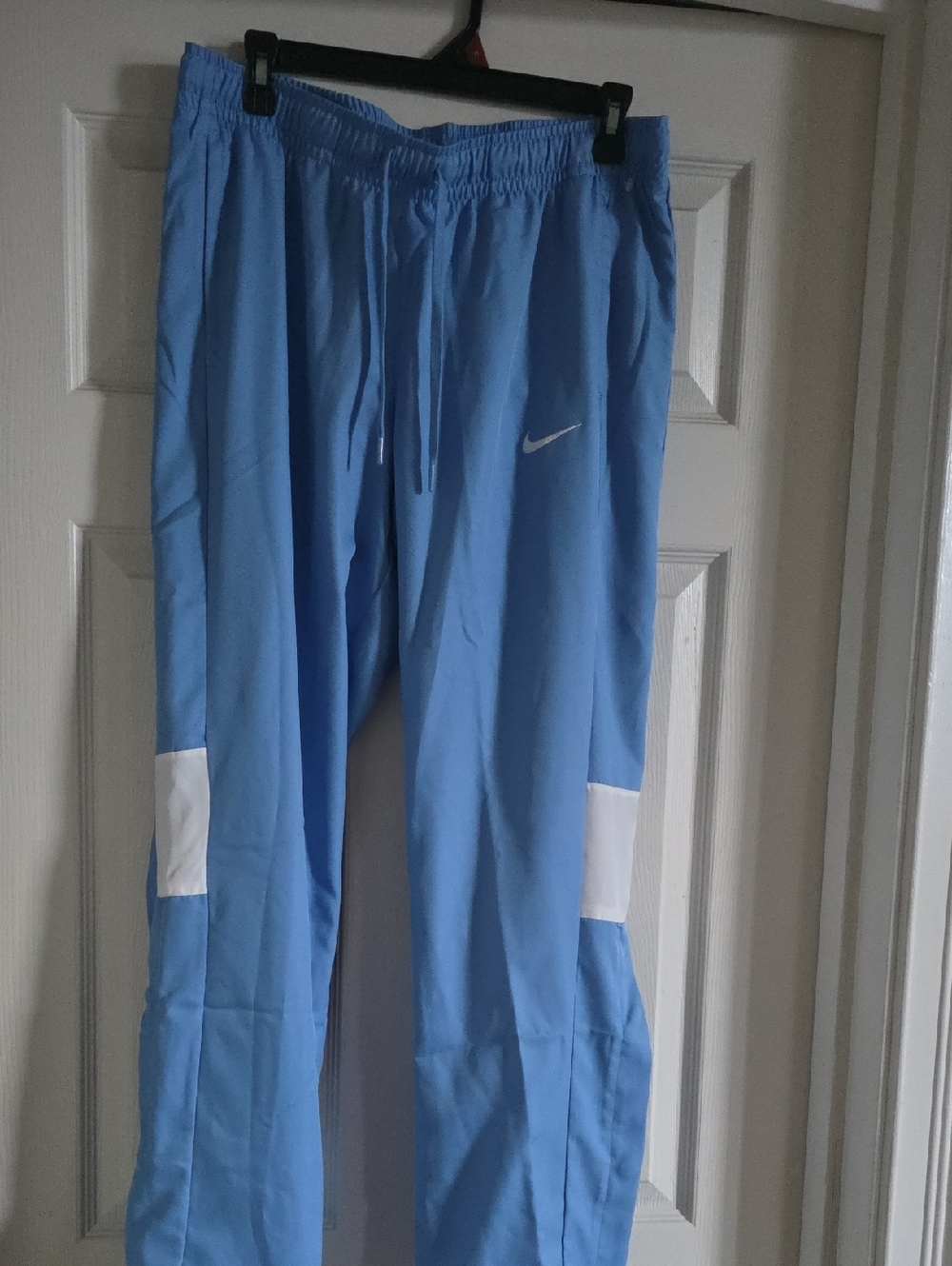 Nike Dri-fit Sky Blue (SWOOSH JUST DO IT) Track Pants with White Panels. L.